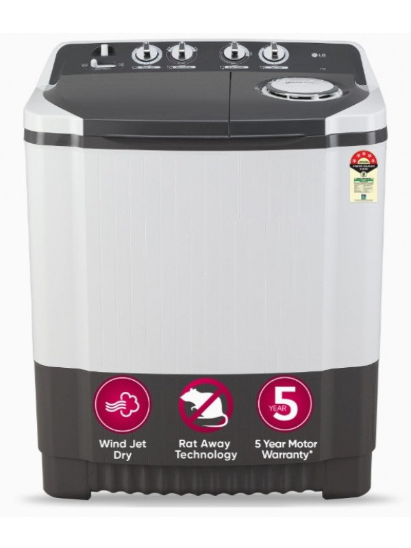 Washing Machine: LG 7 Kg 5 Star Wind Jet Dry Semi-Automatic Top Loading Washing Machine (P7020NGAZ, Dark Gray, Rat Away Feature)